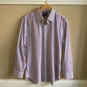 Bonobos Stretch Slim Fit Red White Blue Check Long Sleeve Button Down, 17.5/36.